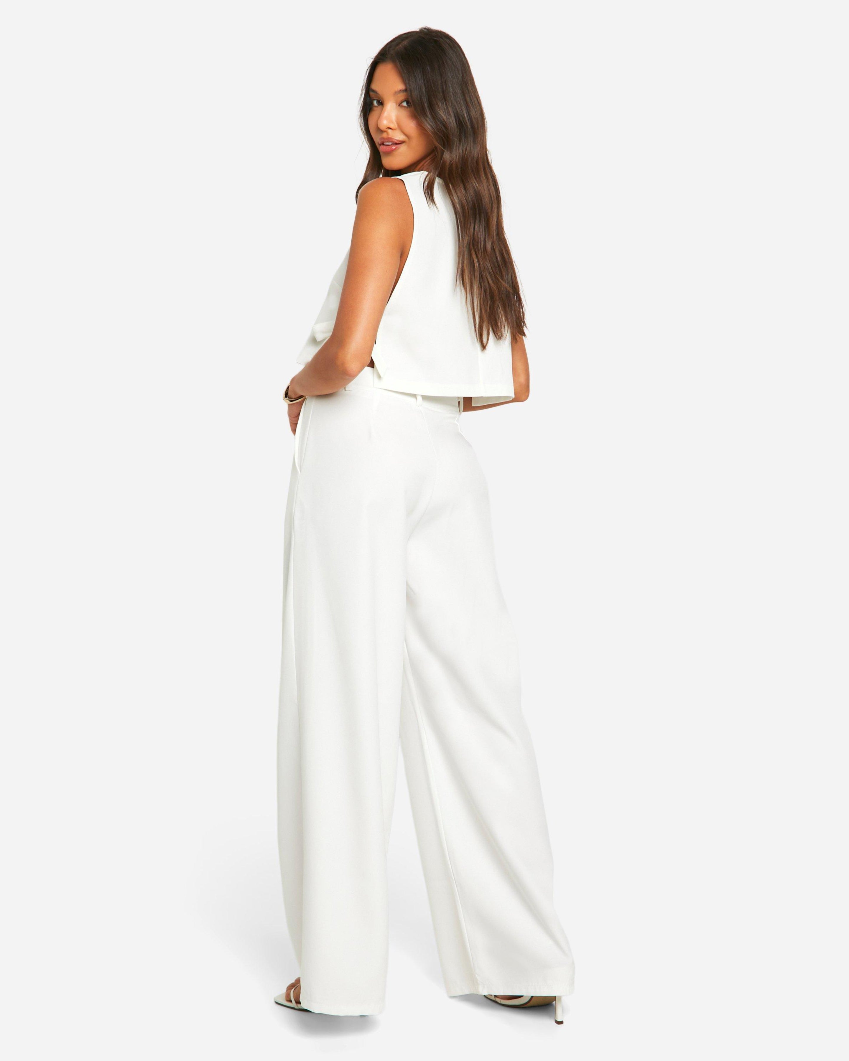 Ivory High-Waist Tailored Pants