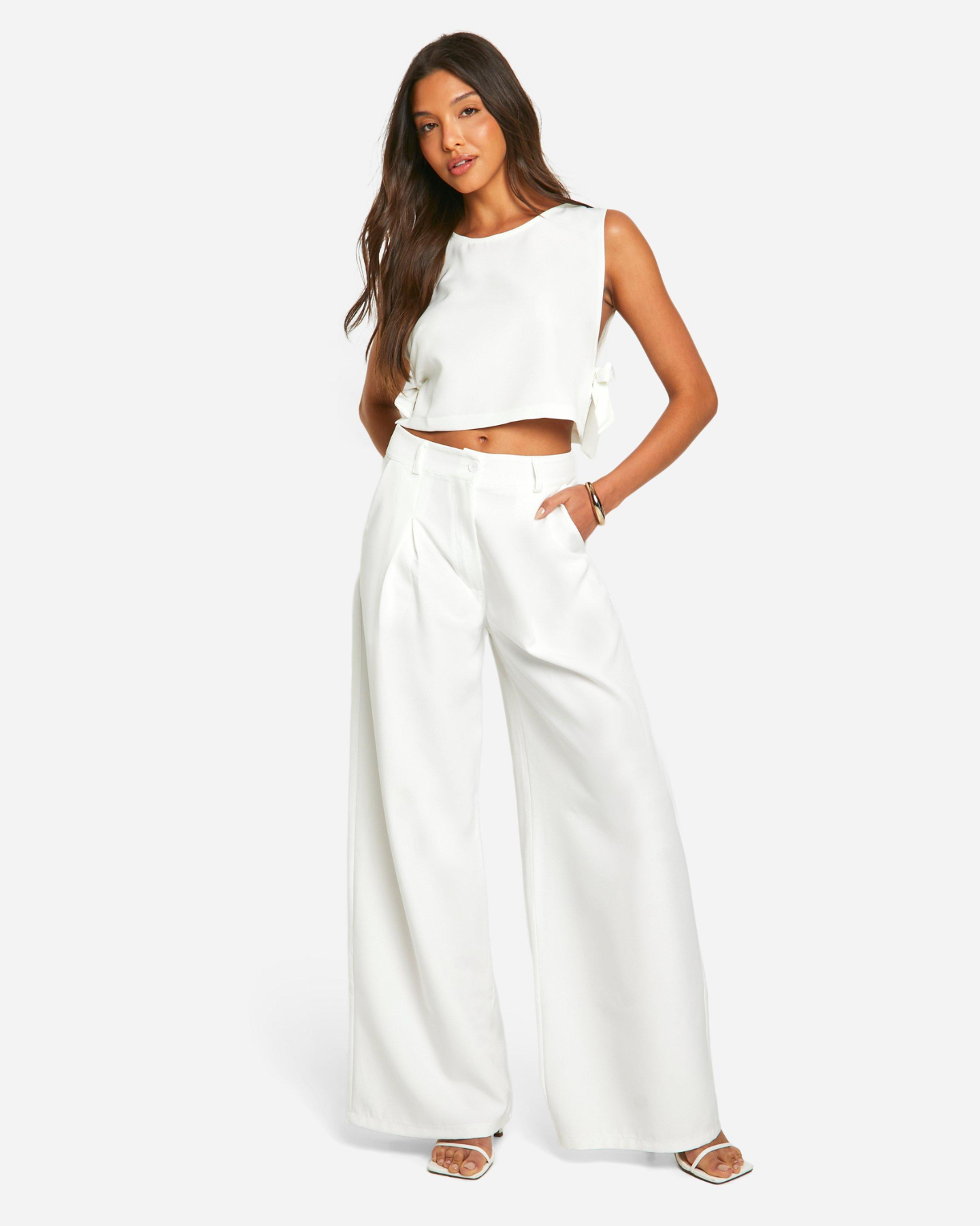 Ivory High-Waist Tailored Pants