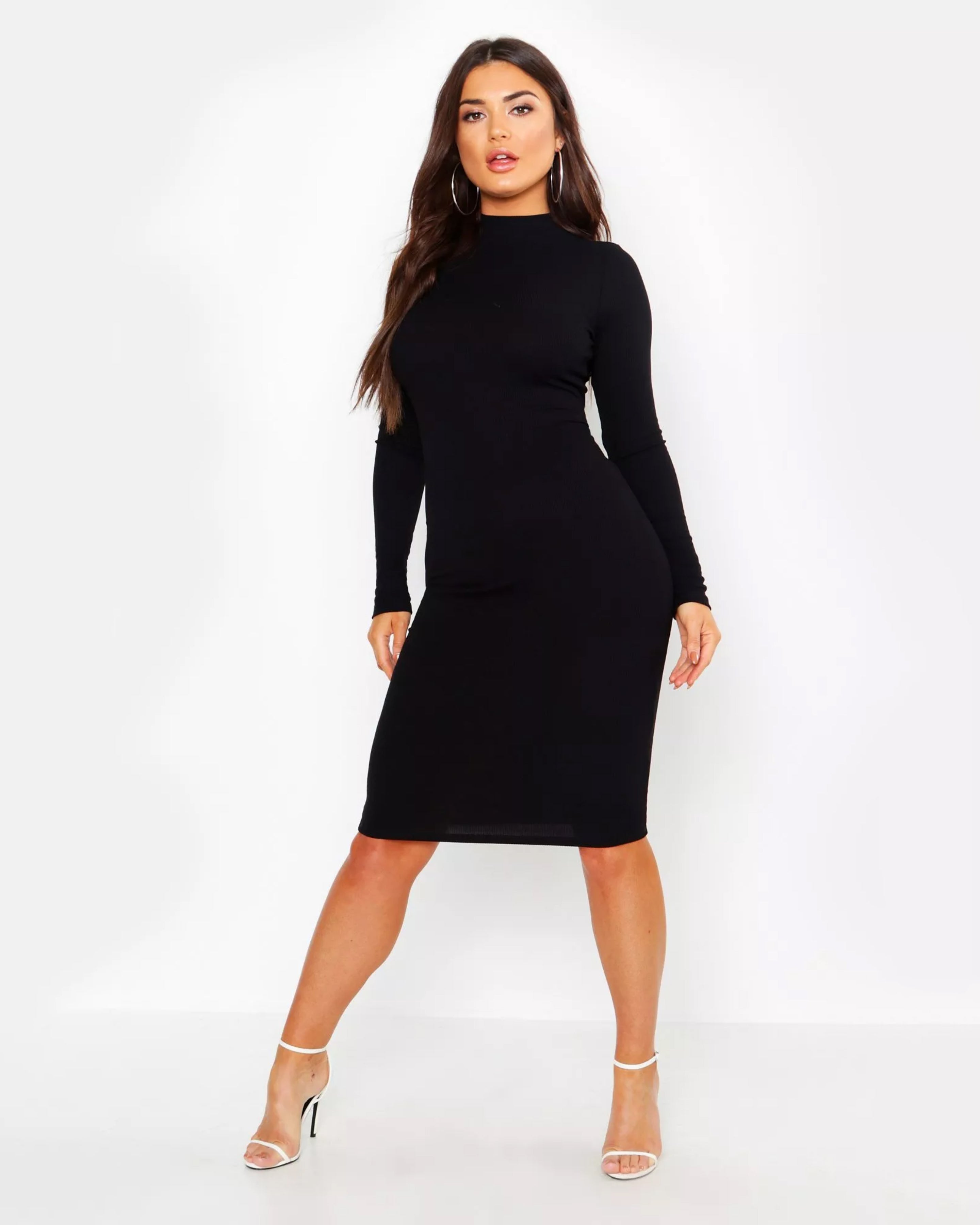 Slim Velour Grace Turtleneck Long Sleeve Dress